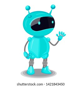 Blue cute robot isolated on white background. Vector graphics.