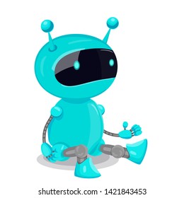 Blue cute robot isolated on white background. Vector graphics.