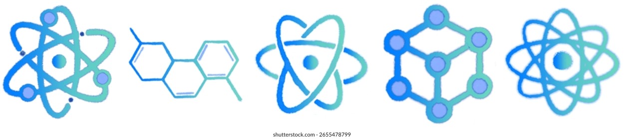 Blue Cute Science Molecule and Atom Icons Set | Educational Chemistry Clipart for Kids, Transparent Background PNG