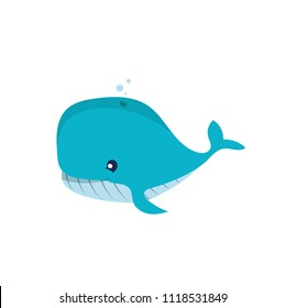 Blue cute whale isolated on white background