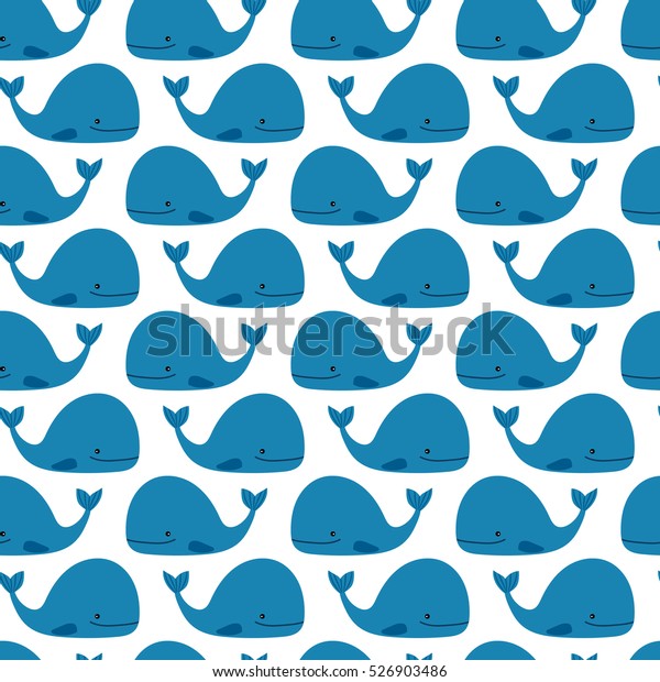 Blue Cute Whales Pattern On White Stock Vector Royalty Free