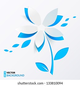 Blue Cutout Paper Flower Vector Greeting Card