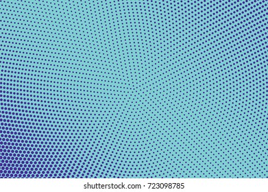 Blue and cyan abstract halftone vector background. Winter seasonal banner template. Smooth dotted pattern. Horizontal dotted gradient. Pop art design. Pastel halftone texture. Violet blue background