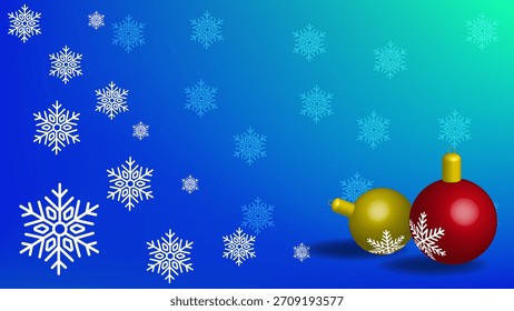 Blue cyan gradient mesh with snowflakes and Christmas decoration Background 