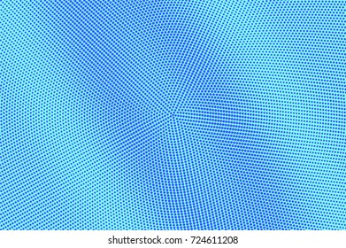 Blue and cyan halftone vector background. Diagonal dotted pattern. Bright dotted gradient. Pop art design. Winter banner template. Modern halftone texture. Cold color palette abstract background