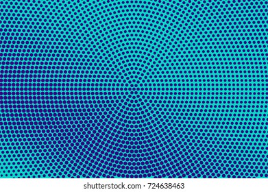 Blue and cyan halftone vector background. Centered dotted pattern. Dark blue dotted gradient. Pop art design. Winter banner template. Modern halftone texture. Cold color palette abstract background