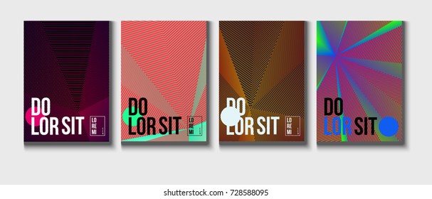 Blue cyan, pink magenta, green red and yellow halftone covers vector template with lines. Vector journal design geometric shape background set, halftone line hipster pattern abstract covers collection