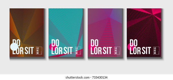 Blue cyan, pink magenta, green red and yellow halftone covers vector template with lines. Vector journal design geometric shape background set, halftone line hipster pattern abstract covers collection