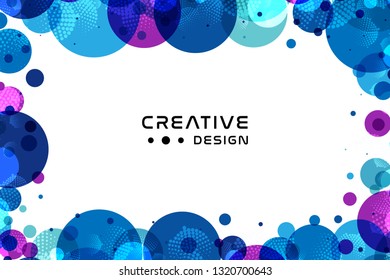Blue, cyan and purple bubbles design. Abstract style background  with decorative frame