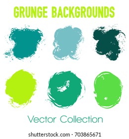 Blue cyan and sea green vintage design elements vector collection. Paint splash, stain, dab, ink, acrylic texture. Grunge brush stroke background vector collection, set of paint dabs, splashes design.