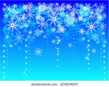 Blue and cyan snowflakes vector background