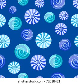 blue cyan striped candy seamless pattern on dark blue background