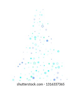 Blue, cyan, turquoise glitter stars, shiny confetti. Scattered little sparkling, glitter elements. Random stellar falling on white background. New Year Christmas background. Vector illustration.