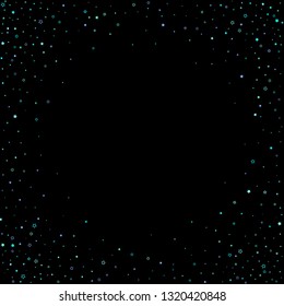 Blue, cyan, turquoise glitter stars, shiny confetti. Scattered little sparkling, glitter elements. Random stellar falling on black background. New Year Christmas background. Vector illustration.