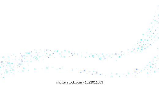 Blue, cyan, turquoise glitter stars, shiny confetti. Scattered little sparkling, glitter elements. Random stellar falling on white background. New Year Christmas background. Vector illustration.