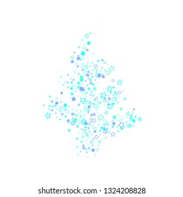 Blue, cyan, turquoise glitter stars, shiny confetti. Scattered little sparkling, glitter elements. Random stellar falling on white background. New Year Christmas background. Vector illustration.