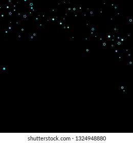Blue, cyan, turquoise glitter stars, shiny confetti. Scattered little sparkling, glitter elements. Random stellar falling on black background. New Year Christmas background. Vector illustration.