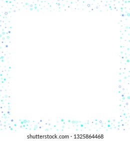 Blue, cyan, turquoise glitter stars, shiny confetti. Scattered little sparkling, glitter elements. Random stellar falling on white background. New Year Christmas background. Vector illustration.