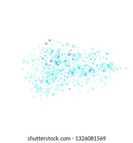 Blue, cyan, turquoise glitter stars, shiny confetti. Scattered little sparkling, glitter elements. Random stellar falling on white background. New Year Christmas background. Vector illustration.