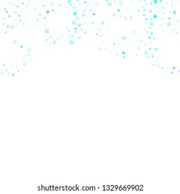 Blue, cyan, turquoise glitter stars, shiny confetti. Scattered little sparkling, glitter elements. Random stellar falling on white background. New Year Christmas background. Vector illustration.