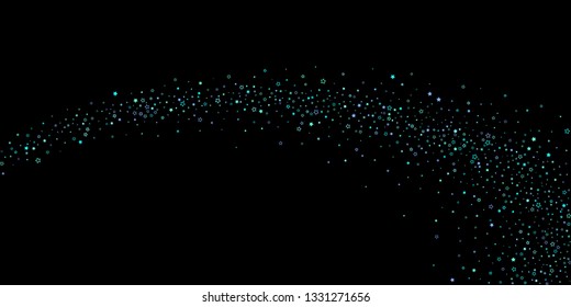 Blue, cyan, turquoise glitter stars, shiny confetti. Scattered little sparkling, glitter elements. Random stellar falling on black background. New Year Christmas background. Vector illustration.