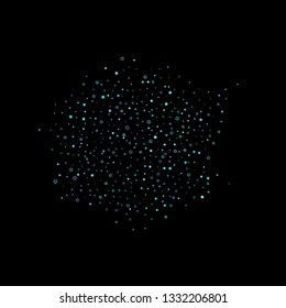 Blue, cyan, turquoise glitter stars, shiny confetti. Scattered little sparkling, glitter elements. Random stellar falling on black background. New Year Christmas background. Vector illustration.