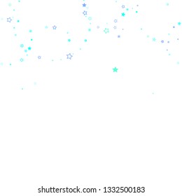 Blue, cyan, turquoise glitter stars, shiny confetti. Scattered little sparkling, glitter elements. Random stellar falling on white background. New Year Christmas background. Vector illustration.