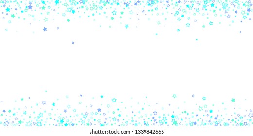 Blue, cyan, turquoise glitter stars, shiny confetti. Scattered little sparkling, glitter elements. Random stellar falling on white background. New Year Christmas background. Vector illustration.