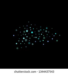 Blue, cyan, turquoise glitter stars, shiny confetti. Scattered little sparkling, glitter elements. Random stellar falling on black background. New Year Christmas background. Vector illustration.