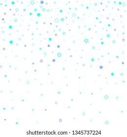 Blue, cyan, turquoise glitter stars, shiny confetti. Scattered little sparkling, glitter elements. Random stellar falling on white background. New Year Christmas background. Vector illustration.