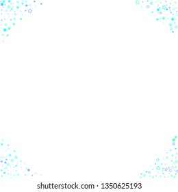 Blue, cyan, turquoise glitter stars, shiny confetti. Scattered little sparkling, glitter elements. Random stellar falling on white background. New Year Christmas background. Vector illustration.