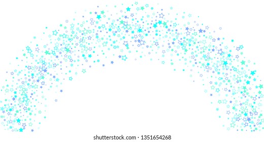Blue, cyan, turquoise glitter stars, shiny confetti. Scattered little sparkling, glitter elements. Random stellar falling on white background. New Year Christmas background. Vector illustration.