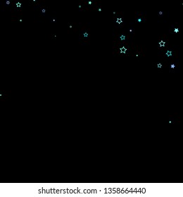 Blue, cyan, turquoise glitter stars, shiny confetti. Scattered little sparkling, glitter elements. Random stellar falling on black background. New Year Christmas background. Vector illustration.