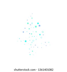 Blue, cyan, turquoise glitter stars, shiny confetti. Scattered little sparkling, glitter elements. Random stellar falling on white background. New Year Christmas background. Vector illustration.