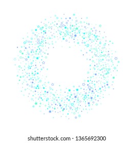 Blue, cyan, turquoise glitter stars, shiny confetti. Scattered little sparkling, glitter elements. Random stellar falling on white background. New Year Christmas background. Vector illustration.