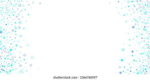 Blue, cyan, turquoise glitter stars, shiny confetti. Scattered little sparkling, glitter elements. Random stellar falling on white background. New Year Christmas background. Vector illustration.