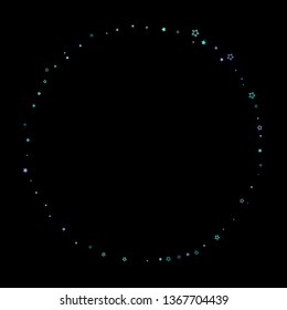 Blue, cyan, turquoise glitter stars, shiny confetti. Scattered little sparkling, glitter elements. Random stellar falling on black background. New Year Christmas background. Vector illustration.