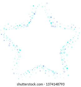 Blue, cyan, turquoise glitter stars, shiny confetti. Scattered little sparkling, glitter elements. Random stellar falling on white background. New Year Christmas background. Vector illustration.