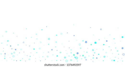 Blue, cyan, turquoise glitter stars, shiny confetti. Scattered little sparkling, glitter elements. Random stellar falling on white background. New Year Christmas background. Vector illustration.