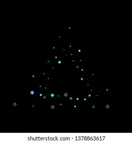 Blue, cyan, turquoise glitter stars, shiny confetti. Scattered little sparkling, glitter elements. Random stellar falling on black background. New Year Christmas background. Vector illustration.