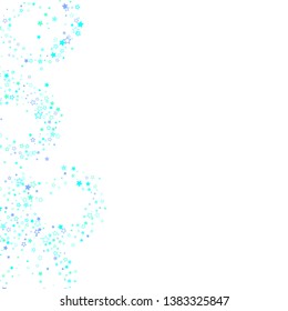 Blue, cyan, turquoise glitter stars, shiny confetti. Scattered little sparkling, glitter elements. Random stellar falling on white background. New Year Christmas background. Vector illustration.