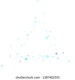 Blue, cyan, turquoise glitter stars, shiny confetti. Scattered little sparkling, glitter elements. Random stellar falling on white background. New Year Christmas background. Vector illustration.
