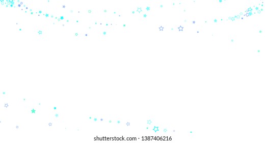 Blue, cyan, turquoise glitter stars, shiny confetti. Scattered little sparkling, glitter elements. Random stellar falling on white background. New Year Christmas background. Vector illustration.