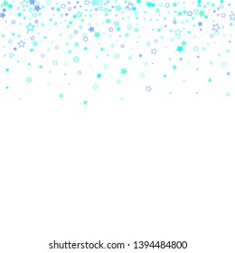 Blue, cyan, turquoise glitter stars, shiny confetti. Scattered little sparkling, glitter elements. Random stellar falling on white background. New Year Christmas background. Vector illustration.