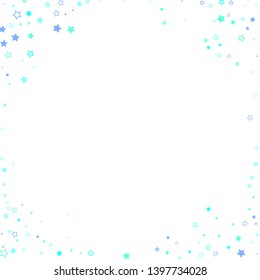 Blue, cyan, turquoise glitter stars, shiny confetti. Scattered little sparkling, glitter elements. Random stellar falling on white background. New Year Christmas background. Vector illustration