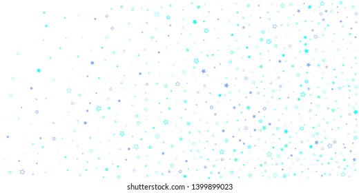 Blue, cyan, turquoise glitter stars, shiny confetti. Scattered little sparkling, glitter elements. Random stellar falling on white background. New Year Christmas background. Vector illustration.
