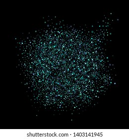 Blue, cyan, turquoise glitter stars, shiny confetti. Scattered little sparkling, glitter elements. Random stellar falling on black background. New Year Christmas background. Vector illustration.