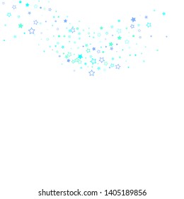 Blue, cyan, turquoise glitter stars, shiny confetti. Scattered little sparkling, glitter elements. Random stellar falling on white background. New Year Christmas background. Vector illustration.