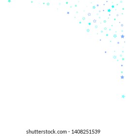 Blue, cyan, turquoise glitter stars, shiny confetti. Scattered little sparkling, glitter elements. Random stellar falling on white background. New Year Christmas background. Vector illustration.