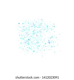 Blue, cyan, turquoise glitter stars, shiny confetti. Scattered little sparkling, glitter elements. Random stellar falling on white background. New Year Christmas background. Vector illustration.